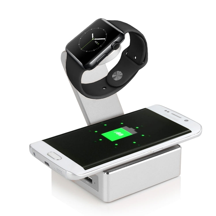 Metal Holder for Apple Watch 38mm & 42mm with Wireless Charger & Power Bank, Wireless Charger for Galaxy S6 / S6 edge / S6 edge Plus / Note 5, Apple Watch Charging Cable Not Included