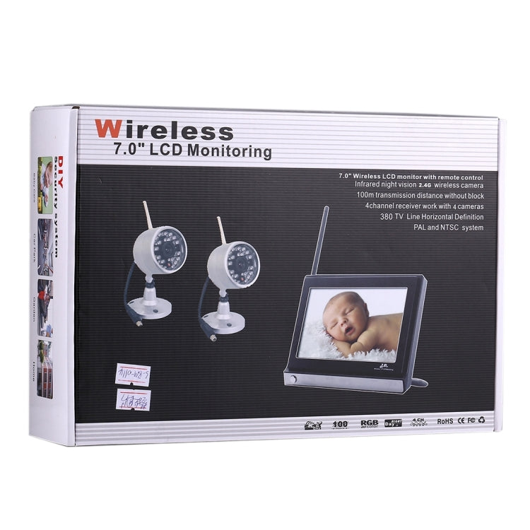 2.4GHz Wireless Baby Monitor with 7.0 inch LCD Display / Night Vision / Remote Control, Built-in Rechargeable Li-battery(Black)
