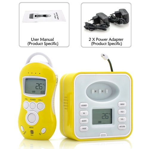 Two Way Audio Wireless Baby Monitor with Charging Dock, 300m Range Temperature Sensor & Temperature Range Alert (I386)(Yellow)