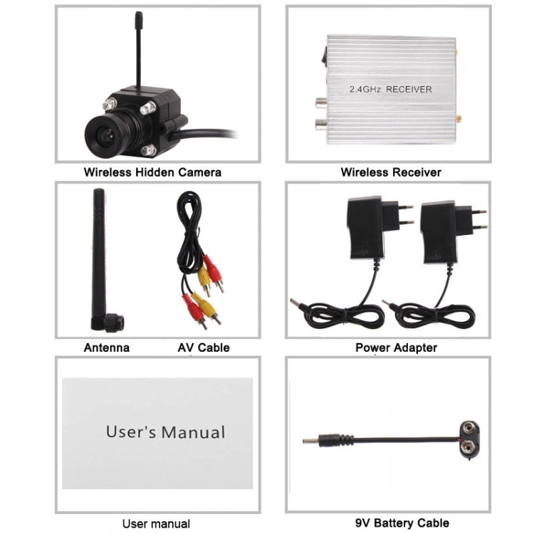 2.4GHz Wireless Receiver and Small Camera 4 LED, Built in Microphone for Audio Monitoring, Support Night Vision (Effective Range:3m), Max Support 4 Cameras(Black)