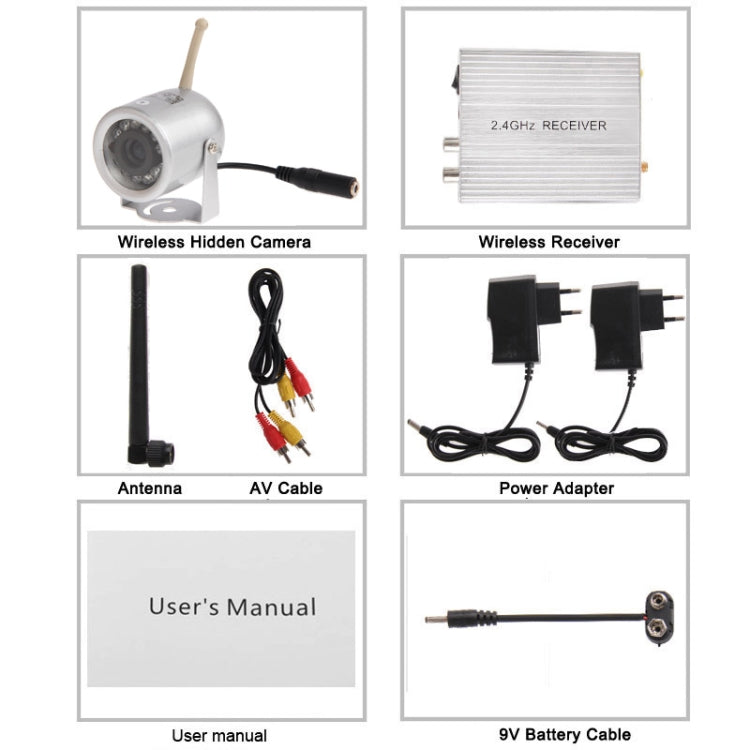 2.4GHz Wireless Receiver and Waterproof Camera 11 LED, Built in Microphone for Audio Monitoring, Support Night Vision (Effective Range:7m), Max Support 4 Cameras