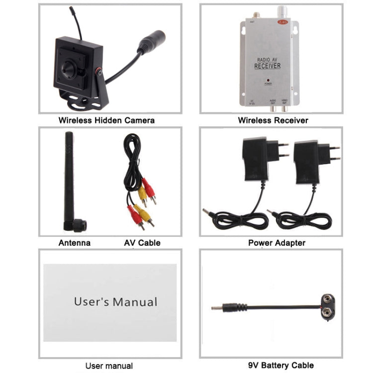 2.4GHz Wireless Camera and Receiver, Built in Microphone for Audio Monitoring, Support ccd 420 tv line.
