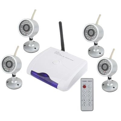 Wireless Audio 4 Camera Security System Kit with Remote Control, Waterproof Camera with 30 LED infrared lamps and 15m night vision distance