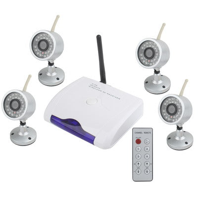 Wireless Audio 4 Camera Security System Kit with Remote Control, Waterproof Camera with 30 LED infrared lamps and 15m night vision distance