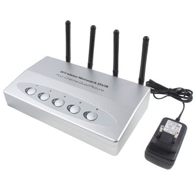 Wireless Security System 4Ch Network DVR W/4 IR Cameras, Night Vision Distance: 10m(Silver)