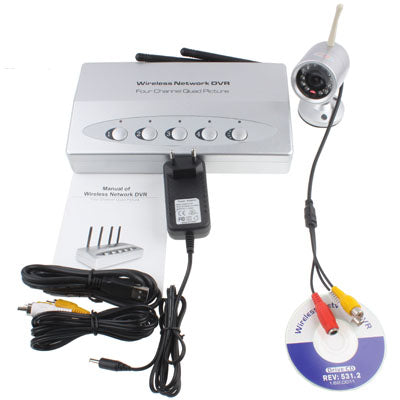 Wireless Security System 4Ch Network DVR W/4 IR Cameras, Night Vision Distance: 10m(Silver)