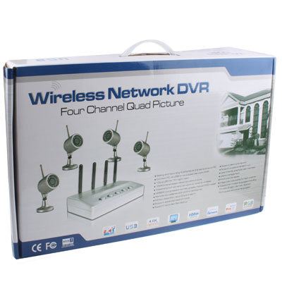 Wireless Security System 4Ch Network DVR W/4 IR Cameras, Night Vision Distance: 10m(Silver)