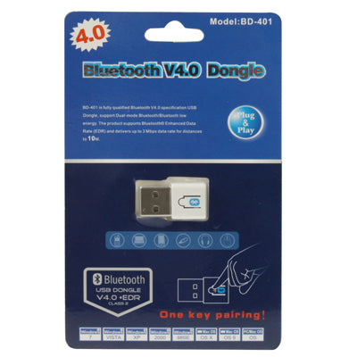 USB 2.0 Mini Bluetooth V4.0 Class 2 Dual Mode Dongle, Plug and Play (BD-401)