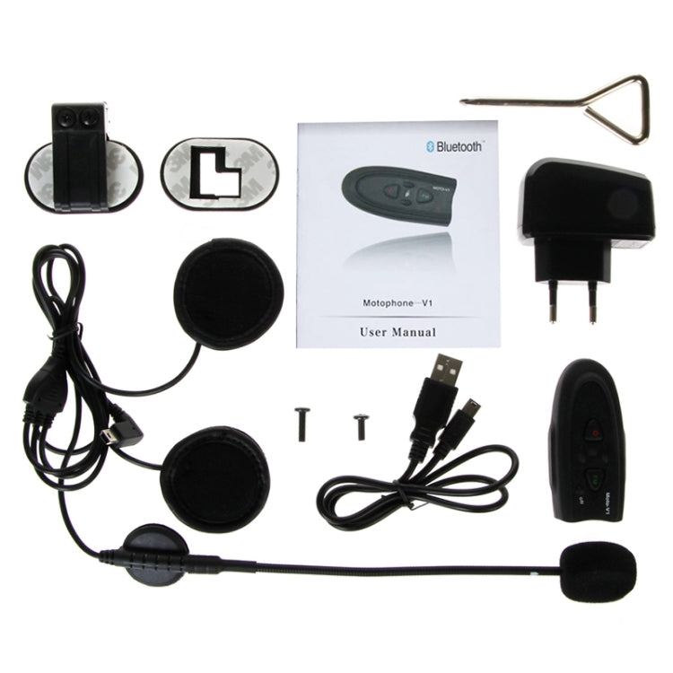 V1-10M Motorcycle Bluetooth V4.0 + EDR Headset Support Calls(Black)