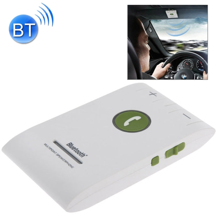 Hands Free Kit Bluetooth 4.0 In-car Multipoint Speakerphone Speaker for iPhone / HTC / Samsung, with Sun Visor Clip & Car Charger(White)