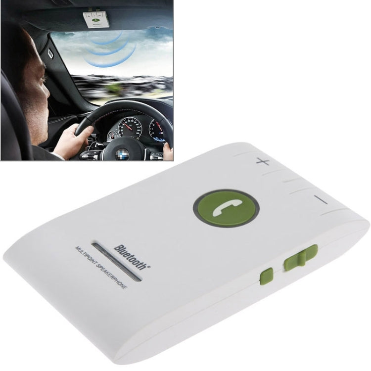 Hands Free Kit Bluetooth 4.0 In-car Multipoint Speakerphone Speaker for iPhone / HTC / Samsung, with Sun Visor Clip & Car Charger(White)