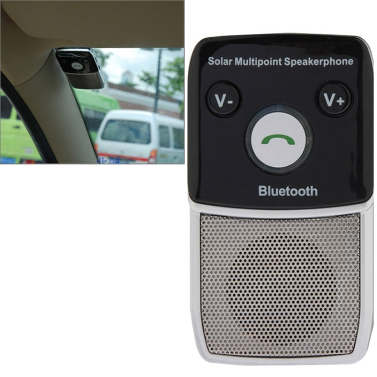 Solar Power Bluetooth 2.1 Hands Free Car Kit Multipoint Speakerphone Speaker for iPhone / HTC / Samsung, with Suckers & Car Charger
