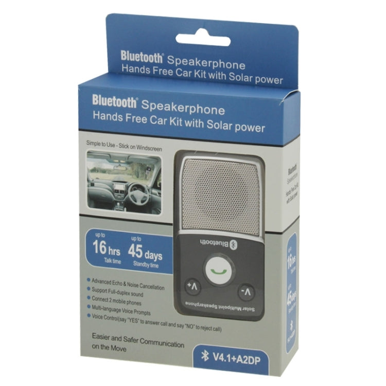 Solar Power Bluetooth 2.1 Hands Free Car Kit Multipoint Speakerphone Speaker for iPhone / HTC / Samsung, with Suckers & Car Charger