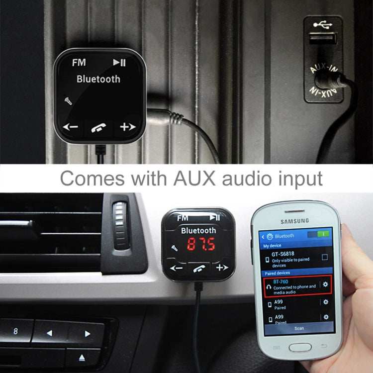 BT-760 Portable Car Bluetooth 4.0 FM Transmitter Modulator Car Kit MP3 Player, Support Mic / Call
