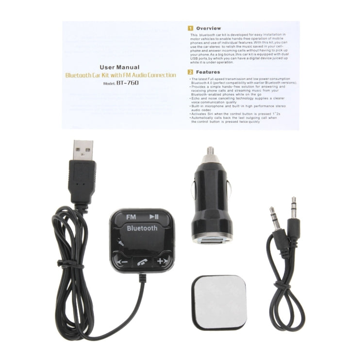 BT-760 Portable Car Bluetooth 4.0 FM Transmitter Modulator Car Kit MP3 Player, Support Mic / Call