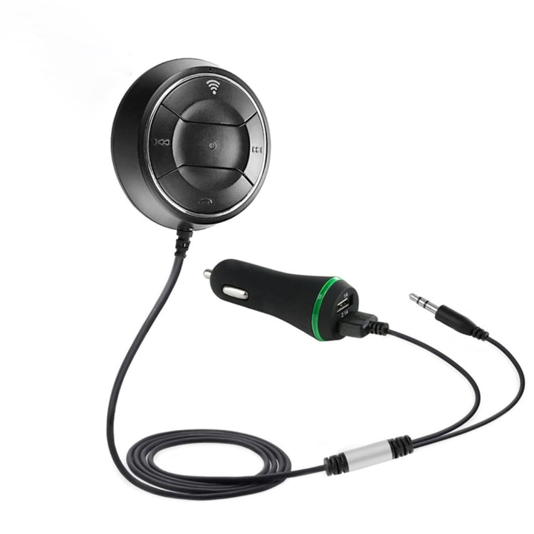 JRBC01 Bluetooth 4.0 Hands-free Car Kit, 3.5mm Audio Jack Music Streaming or Calling, Dual USB 2.1A Car Charger, For iPhone, Galaxy, Sony, Lenovo, HTC, Huawei, and other Smartphones