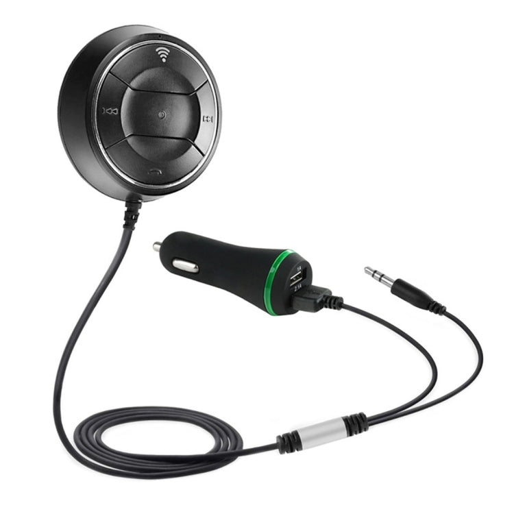 JRBC01 Bluetooth 4.0 Hands-free Car Kit, 3.5mm Audio Jack Music Streaming or Calling, Dual USB 2.1A Car Charger, For iPhone, Galaxy, Sony, Lenovo, HTC, Huawei, and other Smartphones