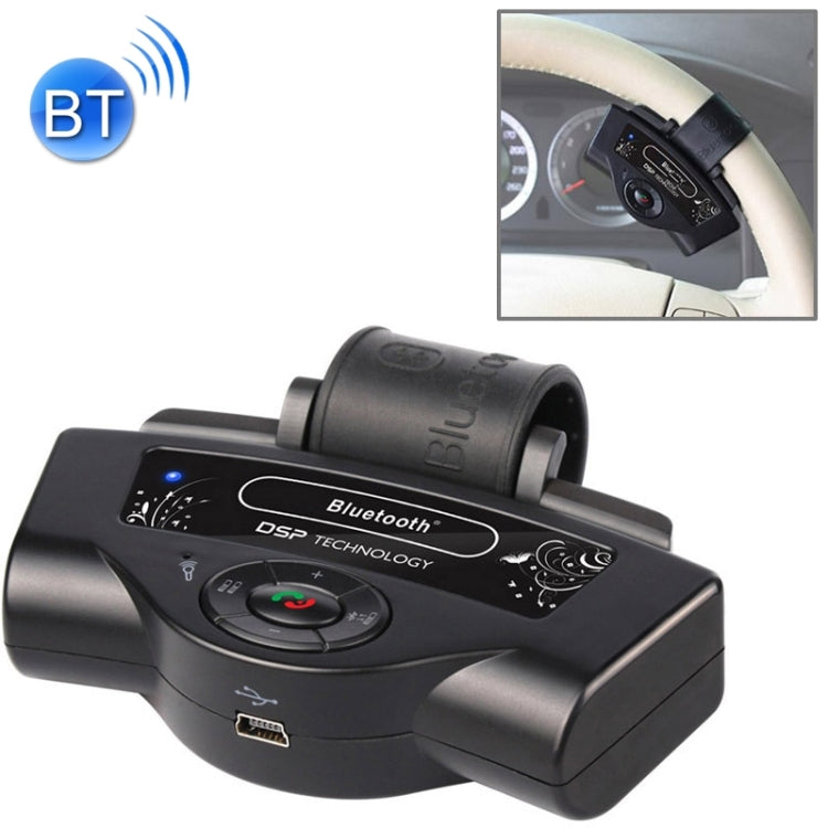 BT-8109B Steering Wheel Car Bluetooth Hands-free Kit with Car Charger, Support Music Play & Hands-free Answer Phone & FM Function(Black)