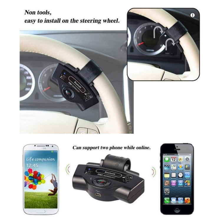 BT-8109B Steering Wheel Car Bluetooth Hands-free Kit with Car Charger, Support Music Play & Hands-free Answer Phone & FM Function(Black)