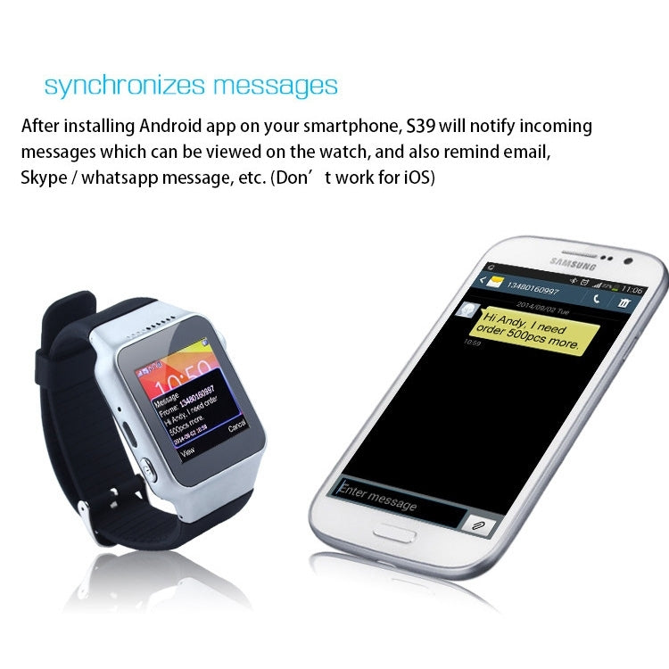 ZGPAX S39 GSM Smart Watch Phone, MTK6260, Anti-lost Function / Remote Camera, Bluetooth / FM Radio, Network: 2G