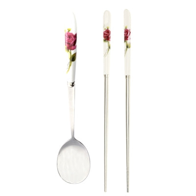 Ceramic Handle Stainless Steel Spoon + Chopsticks Set