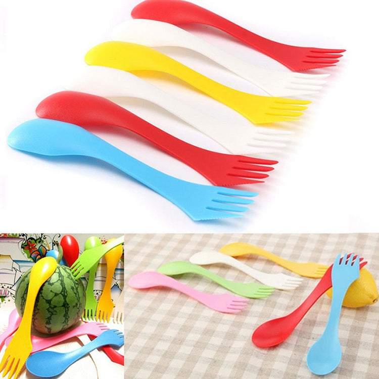 6 PCS Colorful ABS 3-in-1 Knife / Fork / Spoon Set