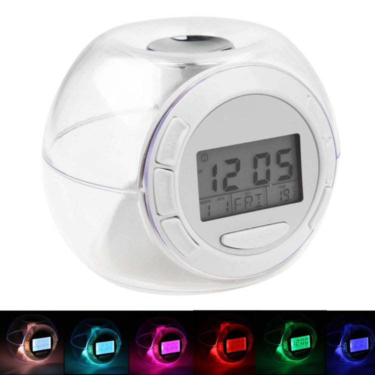 7 Color Crystal Light and Natural Sound Calendar Alarm Clock
