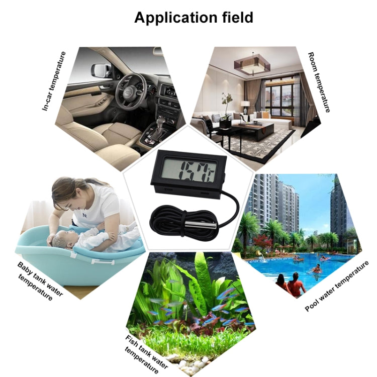 Mini LCD Digital Thermometer for Fridge Freezer, Insert Size 46mm x 26.6mm, Cable Length 1m(Black)