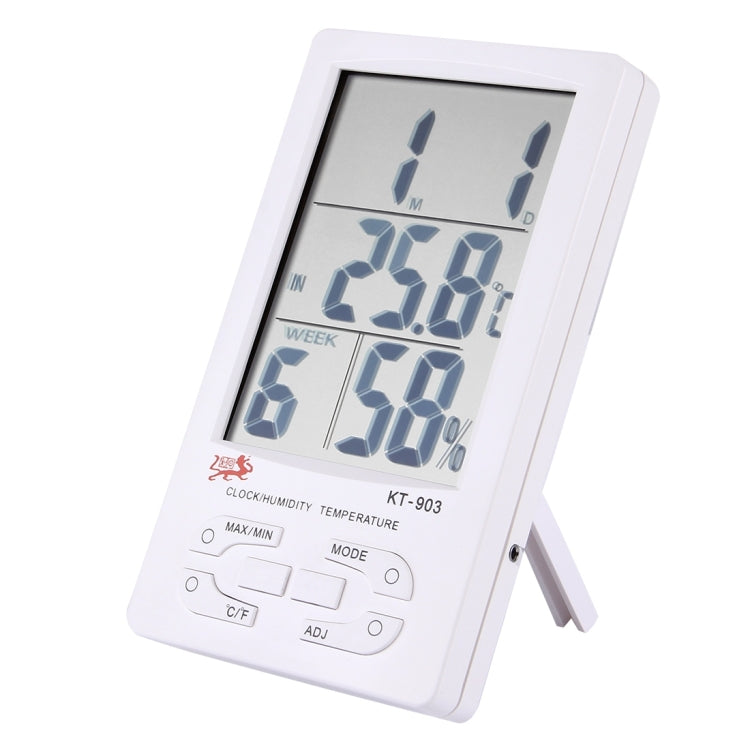 KT-903 Super Large LCD Digital Thermo-Humidity Meter with Clock & Calendar & Alarm Function(White)