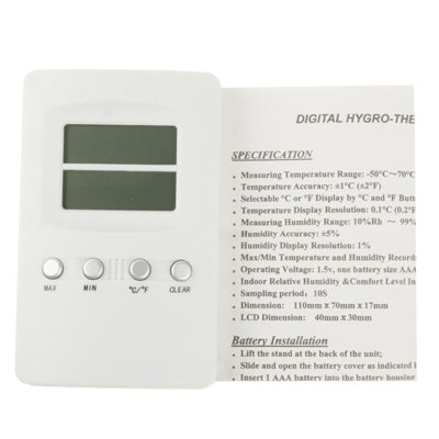 Indoor Digital Thermo-Humidity Meter, Measuring Temperature Range: -50â„ƒ~70â„ƒ, Measuring Humidity Range: 10%~99%RH