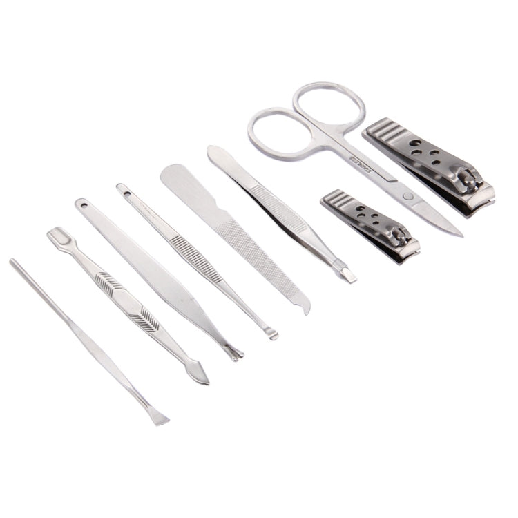 8 in 1 Nail Care Clipper Pedicure Manicure Kits (Large Nail Clippers, Small Nail Clippers, Dead Skin Fork, Dual Head Steel Push, Eyebrow Scissor, Eyebrow Tweezers, Ear Pick, Double Side Nail File)(Silver)