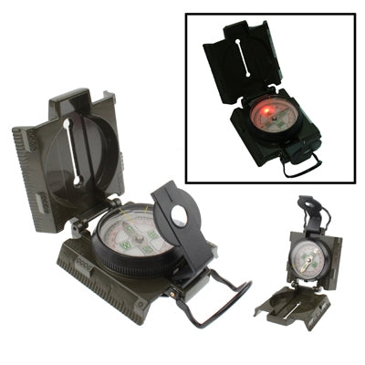 Military Camping Navigation Lensatic Compass with Red LED Light / Dual Map Scales(Army Green)