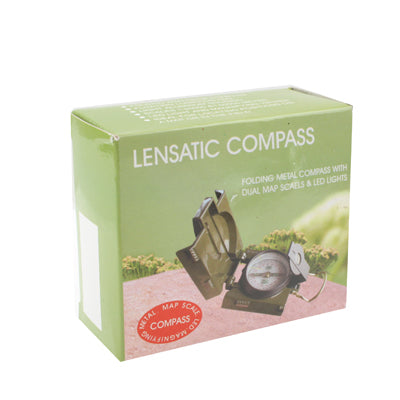 Military Camping Navigation Lensatic Compass with Red LED Light / Dual Map Scales(Army Green)