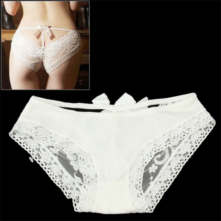 Lace Bowknot Vacuum Temptation Sexy Lace Briefs Underwear(White)