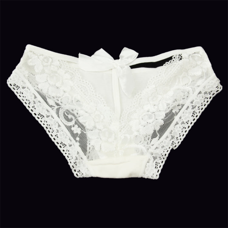 Lace Bowknot Vacuum Temptation Sexy Lace Briefs Underwear(White)