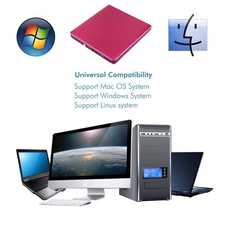 USB 3.0 Aluminum Alloy Portable Optical DVD / CD Rewritable Drive for 12.7mm SATA ODD / HDD, Plug and Play(Red)