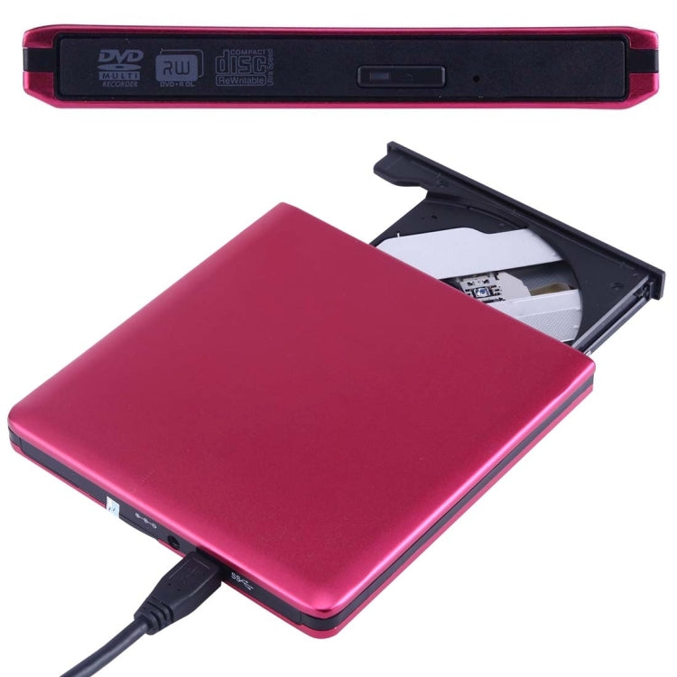 USB 3.0 Aluminum Alloy Portable Optical DVD / CD Rewritable Drive for 12.7mm SATA ODD / HDD, Plug and Play(Red)