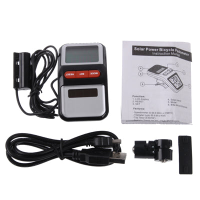 Solar Power Bicycle Pedometer with LCD Display, Support Speedometer Function