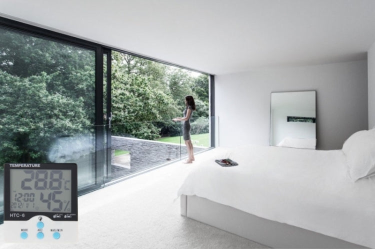 HTC-6 Digital Indoor Luminous Centigrade and Fahrenheit Thermometer & Hygrometer with Screen Display & Date & Clock