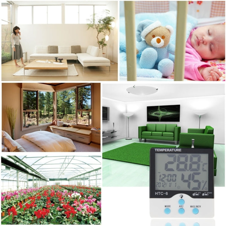 HTC-6 Digital Indoor Luminous Centigrade and Fahrenheit Thermometer & Hygrometer with Screen Display & Date & Clock