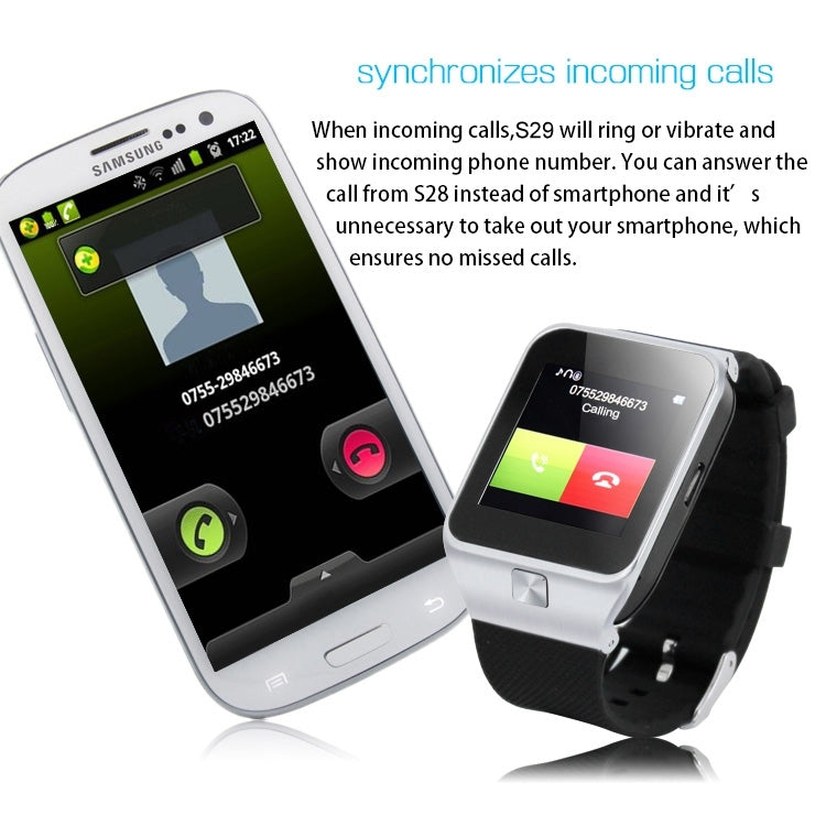 S29 GSM Smart Watch, Phone Call for Android & iOS Phone, Health Assistant / Pedometer / Sleep Monitoring / Bluetooth / Camera