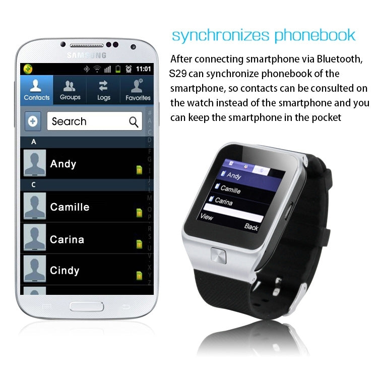 S29 GSM Smart Watch, Phone Call for Android & iOS Phone, Health Assistant / Pedometer / Sleep Monitoring / Bluetooth / Camera