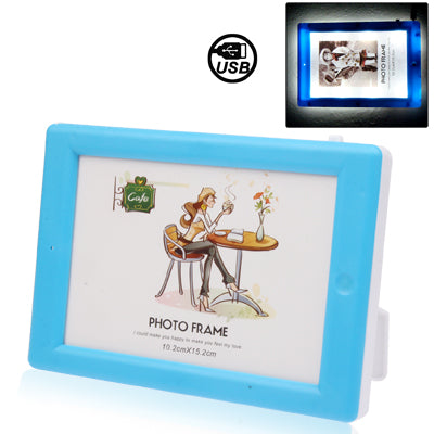 LED Light Photo Frame Rahmen Desktop Photo Display Wedding Photo Frame(Blue)