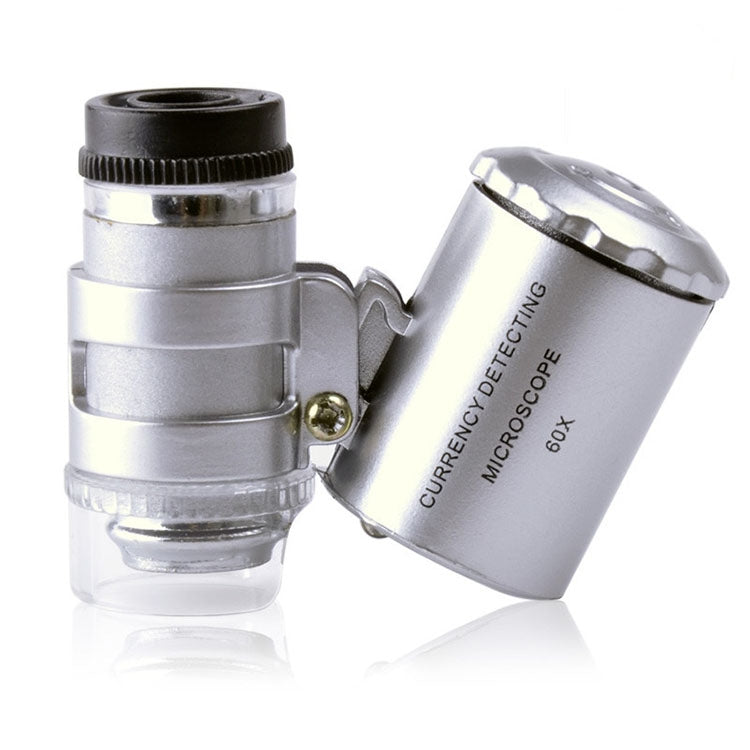 60X Mini Microscope Magnifier LED Loupe Light Currency, Size: 4x3.8x1.8cm(Silver)