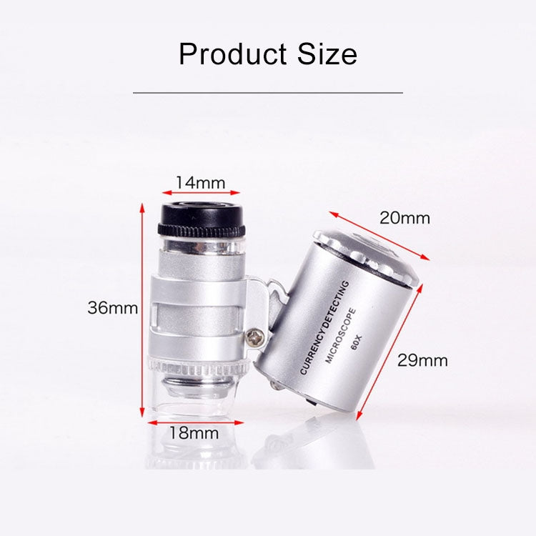 60X Mini Microscope Magnifier LED Loupe Light Currency, Size: 4x3.8x1.8cm(Silver)