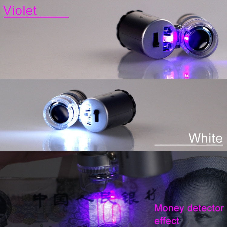 60X Mini Microscope Magnifier LED Loupe Light Currency, Size: 4x3.8x1.8cm(Silver)
