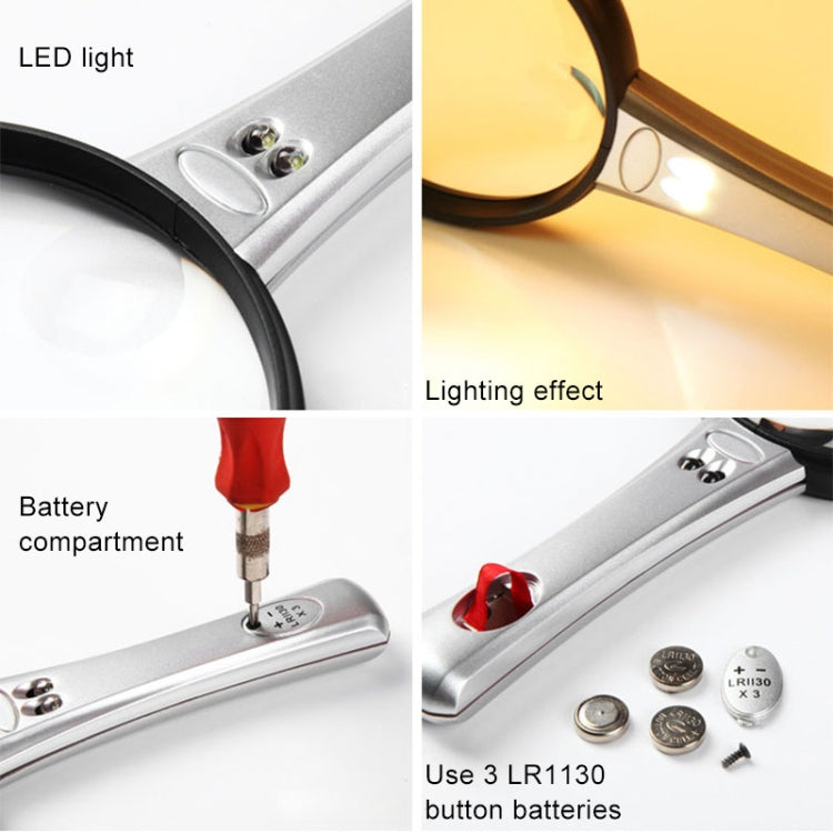 Handy 3X & 4X Magnifier with 2 LED Light(Silver)