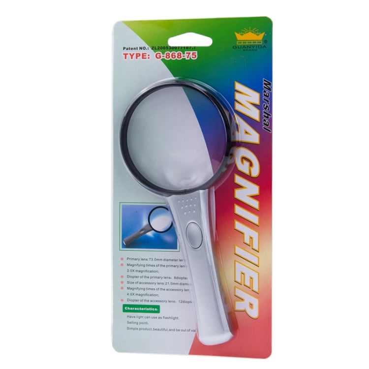 Handy 3X & 4X Magnifier with 2 LED Light(Silver)