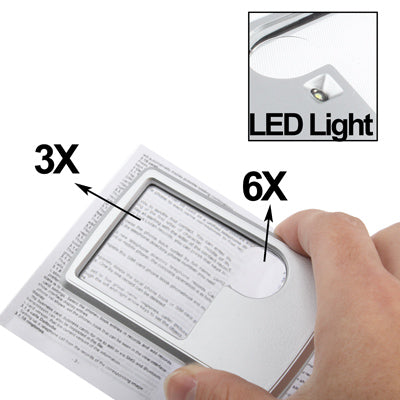 1 LED Illuminated Credit Card Design 6X / 3X Jewelry Magnifier(Silver)