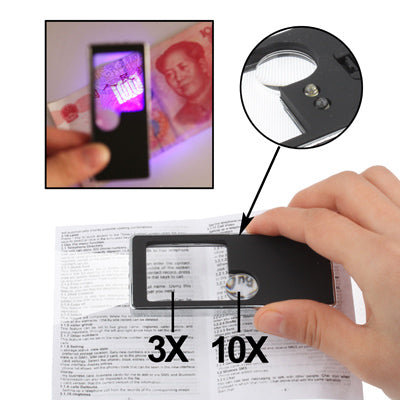 Multifunctional Card Design 4-LED 3X  & 10X Magnifier with Money detector & Mini Pen